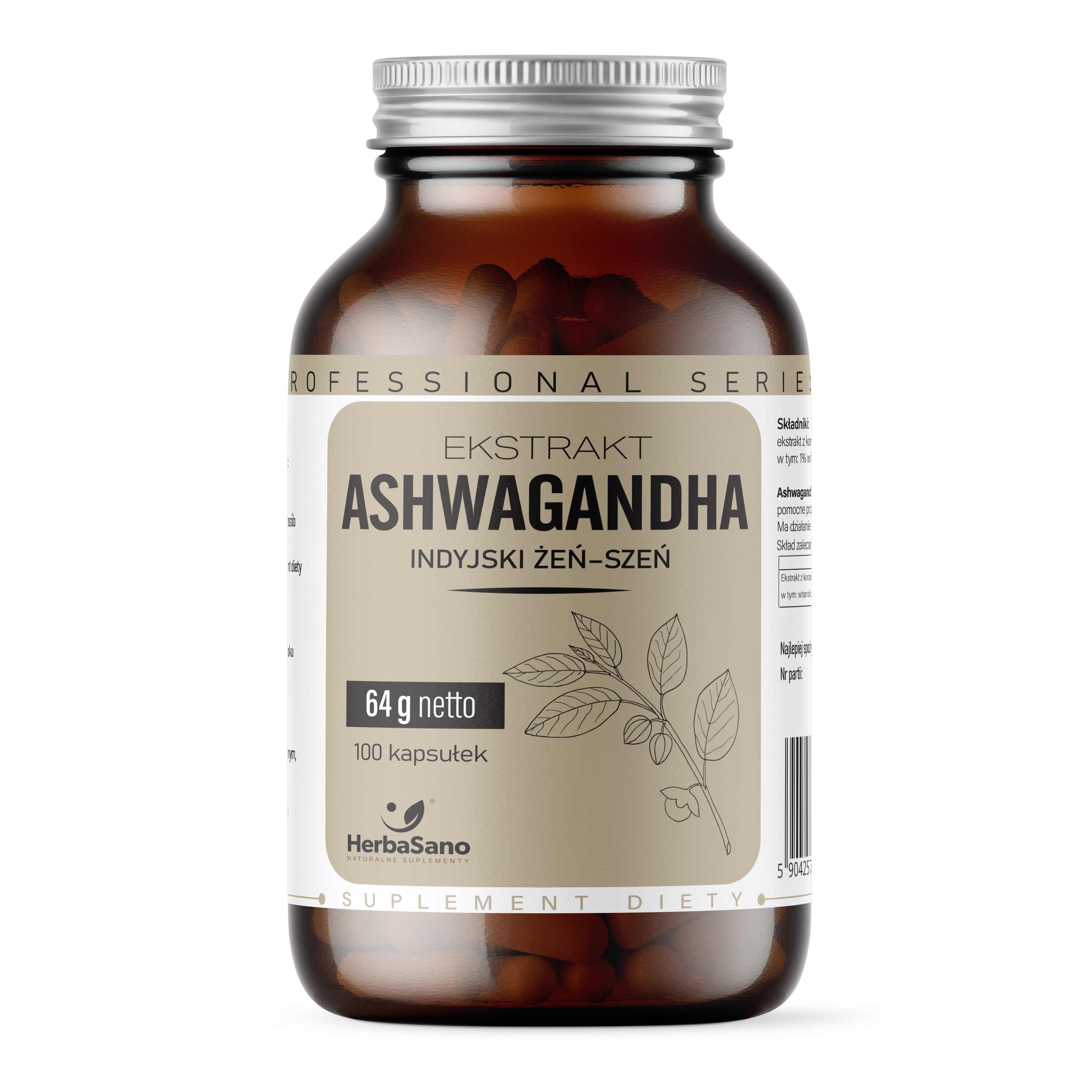 HERBASANO-ashwagandha_indyjski-e1698854333953.png Ashwagandha - ekstrakt - 100 kapsułek HerbaSano - obrazek 1